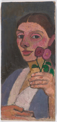Self Portrait with Two Flowers in Her Raised Left Hand
