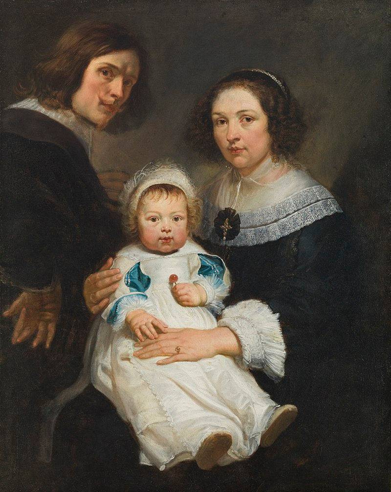 Self-Portrait with Wife Catherine de Hemelaer and Son Jan Erasmus Quellinus by Erasmus Quellinus the Younger, hand-painted portrait oil painting reproduction on canvas