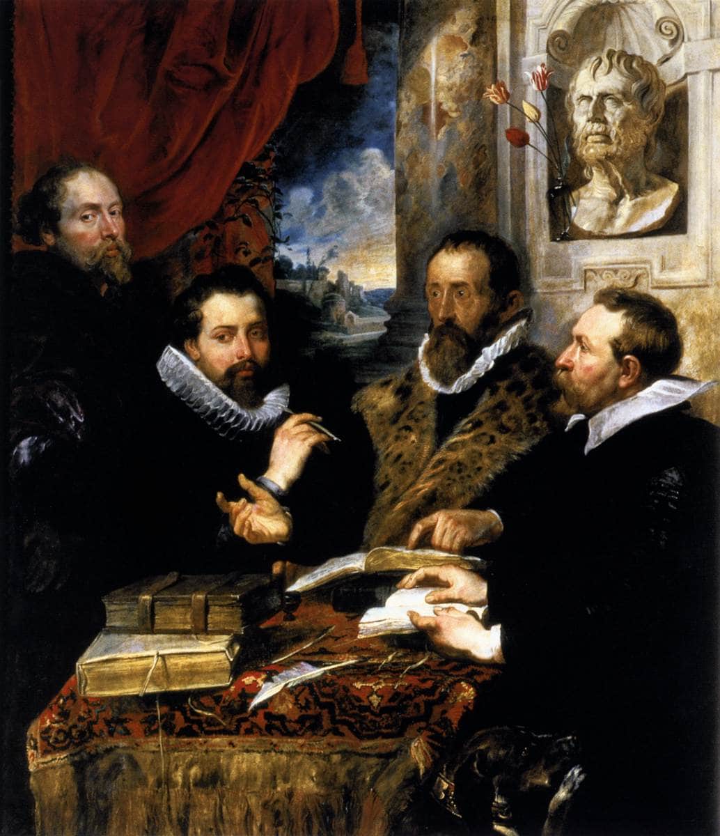 Selfportrait with brother Philipp, Justus Lipsius and another scholar by Peter Paul Rubens — hand-painted portrait oil painting reproduction on canvas