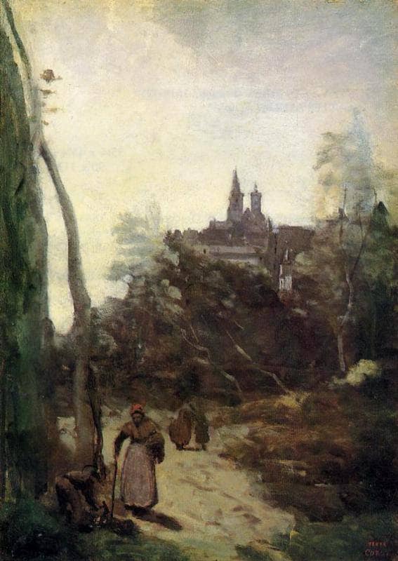 Semur, the Path from the Church by Camille Corot — hand-painted botanical oil painting reproduction on canvas
