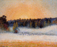 Setting Sun and Fog, Eragny by Camille Pissarro — hand-painted landscape oil painting reproduction on canvas
