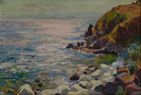 Sevan in the morning by Sedrak Arakelyan — hand-painted landscape oil painting reproduction on canvas