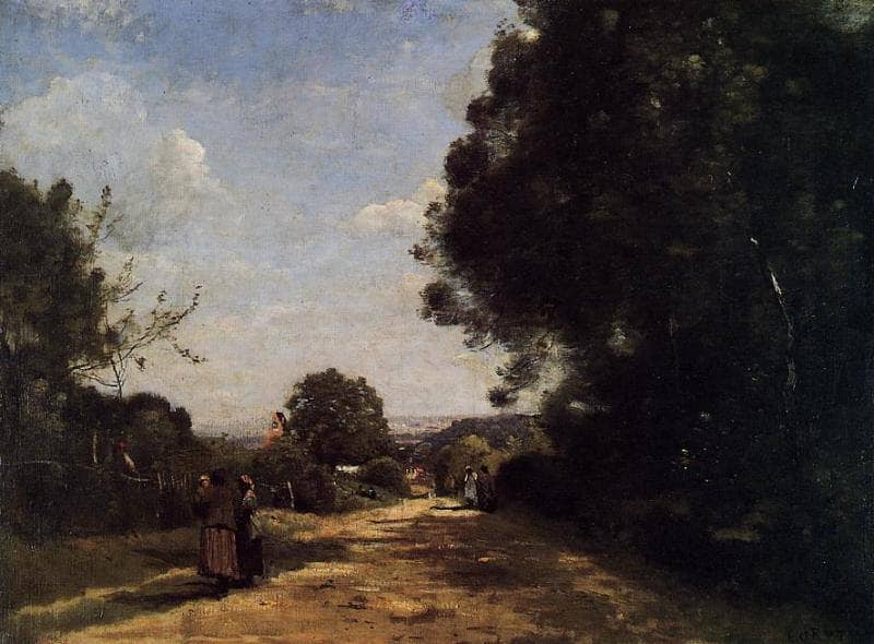 Sevres Brimborion View toward Paris by Camille Corot — hand-painted botanical oil painting reproduction on canvas