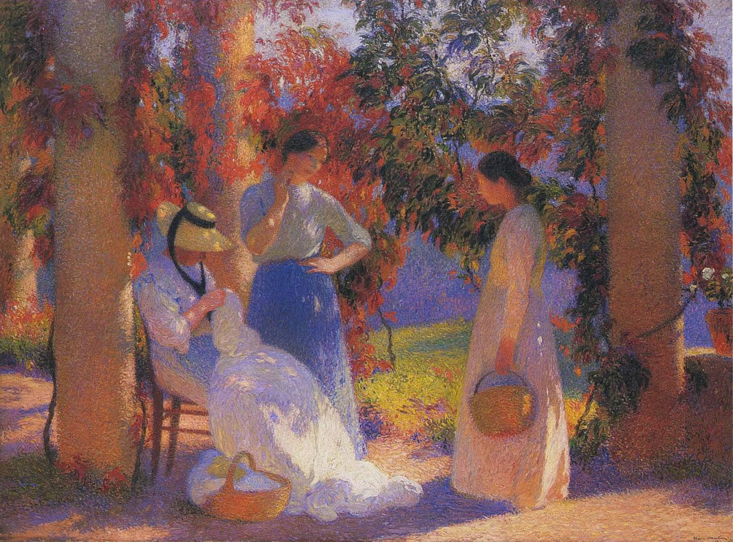 Sewing Scene under the Pergola at Marquayrol by Henri Martin — hand-painted botanical oil painting reproduction on canvas