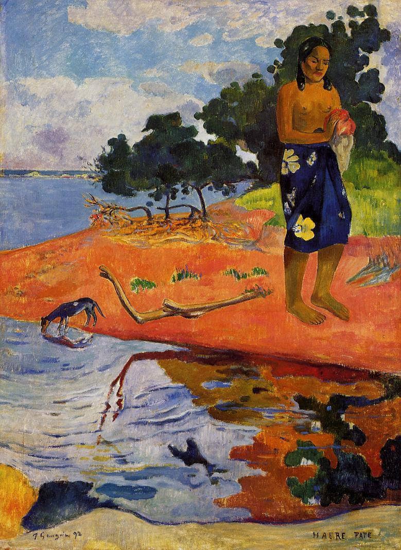 She goes down to the fresh water (Haere Pape) by Paul Gauguin — hand-painted botanical oil painting reproduction on canvas