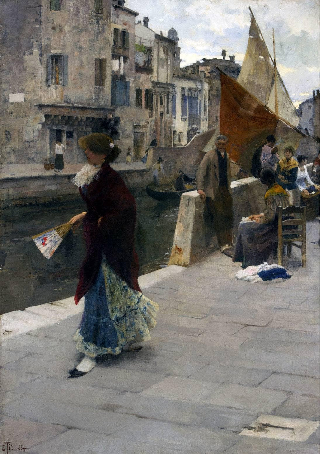 She is a model by Ettore Tito — hand-painted architectural oil painting reproduction on canvas