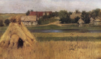 Sheaves and a Village Beyond the River by Isaac Levitan — hand-painted landscape oil painting reproduction on canvas
