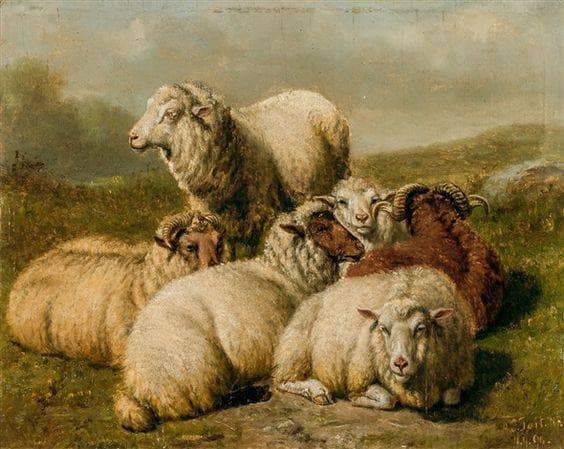 Sheep on a Hillside by Arthur Fitzwilliam Tait — hand-painted animal oil painting reproduction on canvas