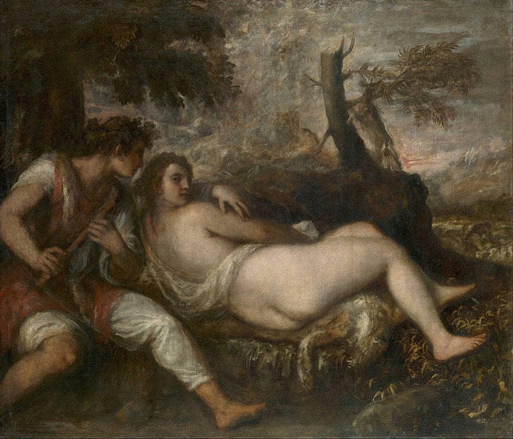 Shepherd and Nymph by Titian — hand-painted abstract oil painting reproduction on canvas