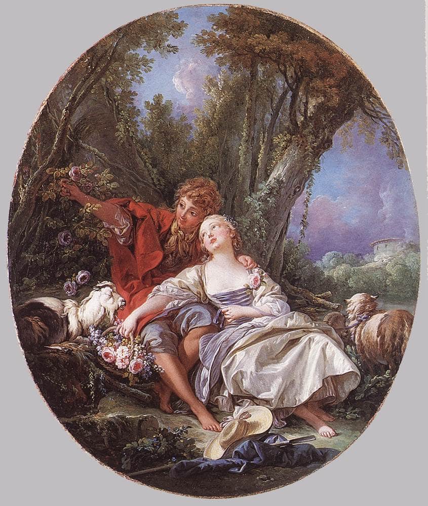 Shepherd and Shepherdess Reposing by Francois Boucher — hand-painted cultural oil painting reproduction on canvas