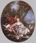 Shepherd and Shepherdess Reposing by Francois Boucher — female oil painting wall art, Rococo