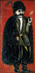 Shepherd in a felt cloak on a red background in master bedroom