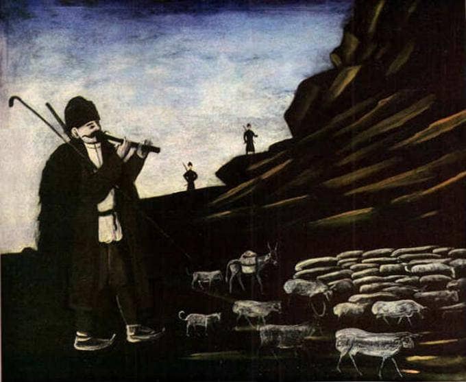 Shepherd with Flock by Niko Pirosmani — hand-painted abstract oil painting reproduction on canvas