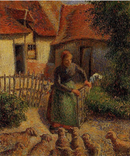 Shepherdess Bringing in Sheep by Camille Pissarro — hand-painted portrait oil painting reproduction on canvas