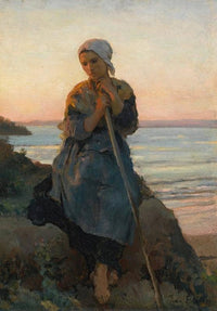 Shepherdess of Douarnenez by Jules Breton — hand-painted landscape oil painting reproduction on canvas