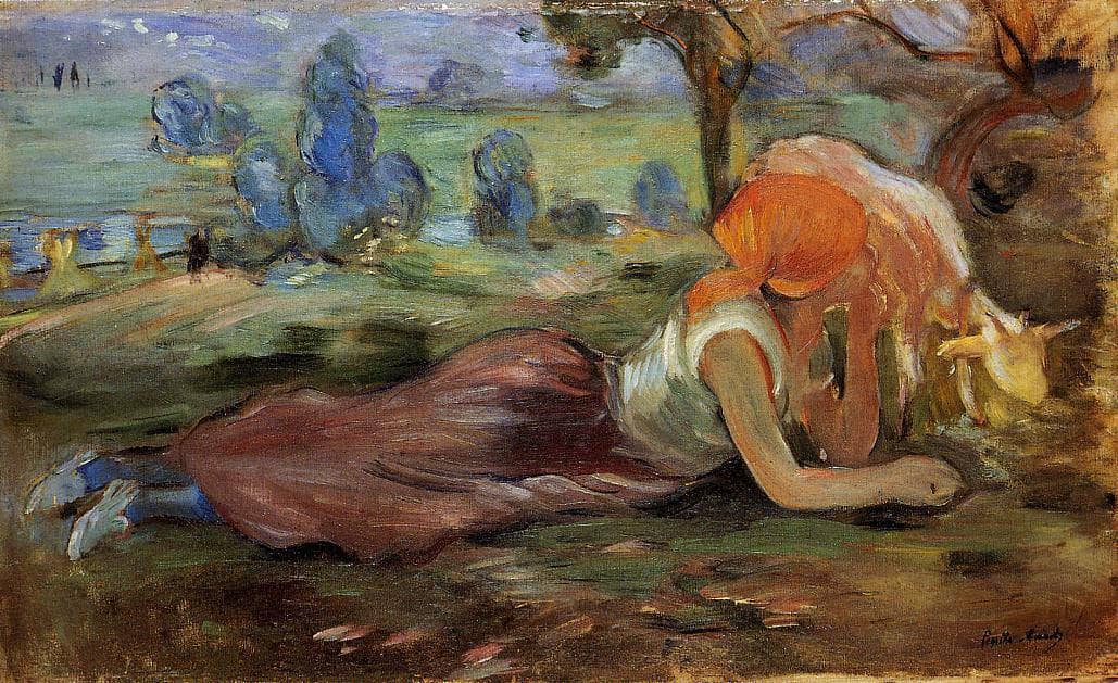 Shepherdess Resting by Berthe Morisot — hand-painted abstract oil painting reproduction on canvas
