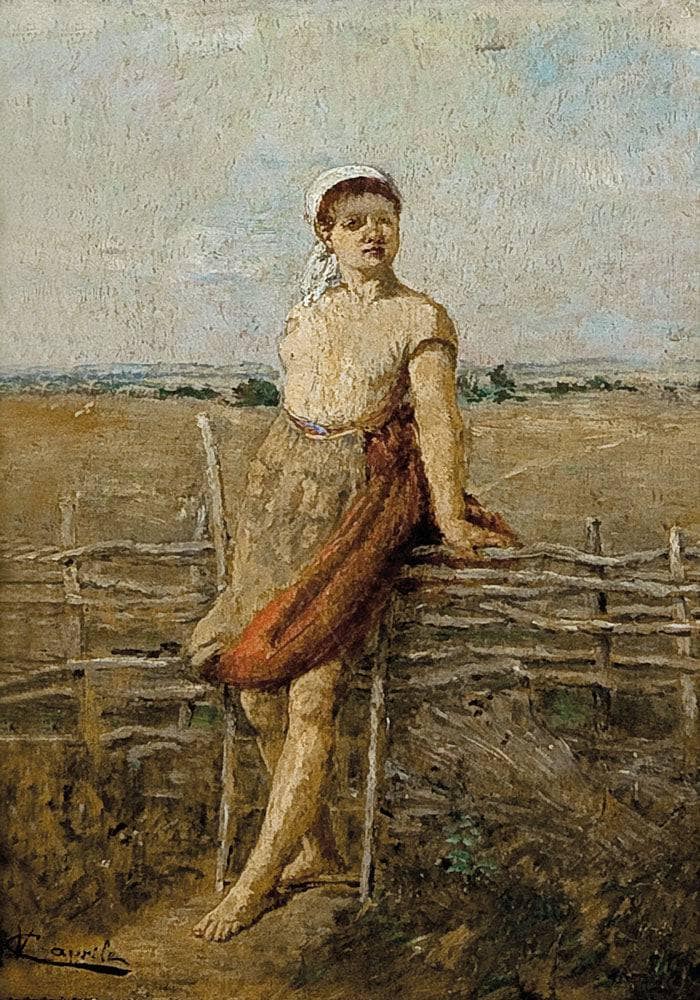 Shepherdess by Vincenzo Caprile — hand-painted portrait oil painting reproduction on canvas