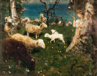 Shepherdess with flock by Francesco Paolo Michetti — oil painting reproduction