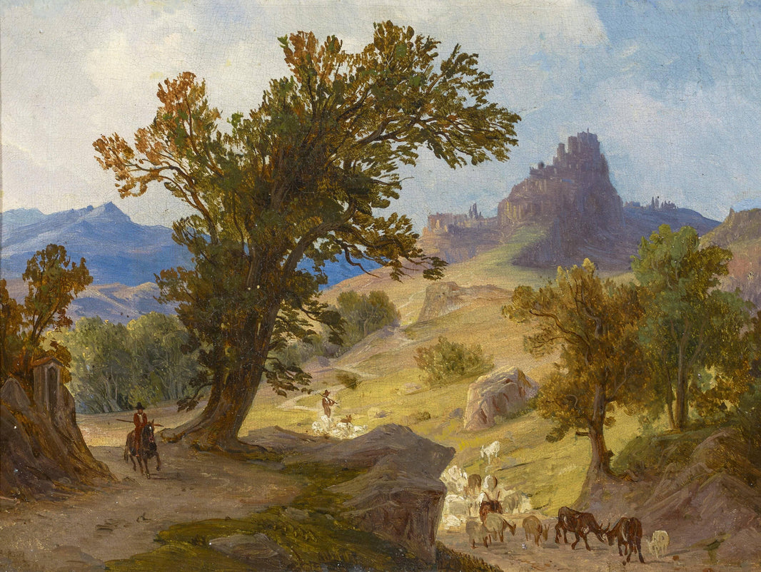 Shepherds below Cervara in Latium by August Ahlborn — hand-painted landscape oil painting reproduction on canvas