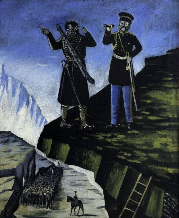 Shete showing the way to Noble Baryatinski in order to arrest Shamili by Niko Pirosmani — hand-painted cultural oil painting reproduction on canvas