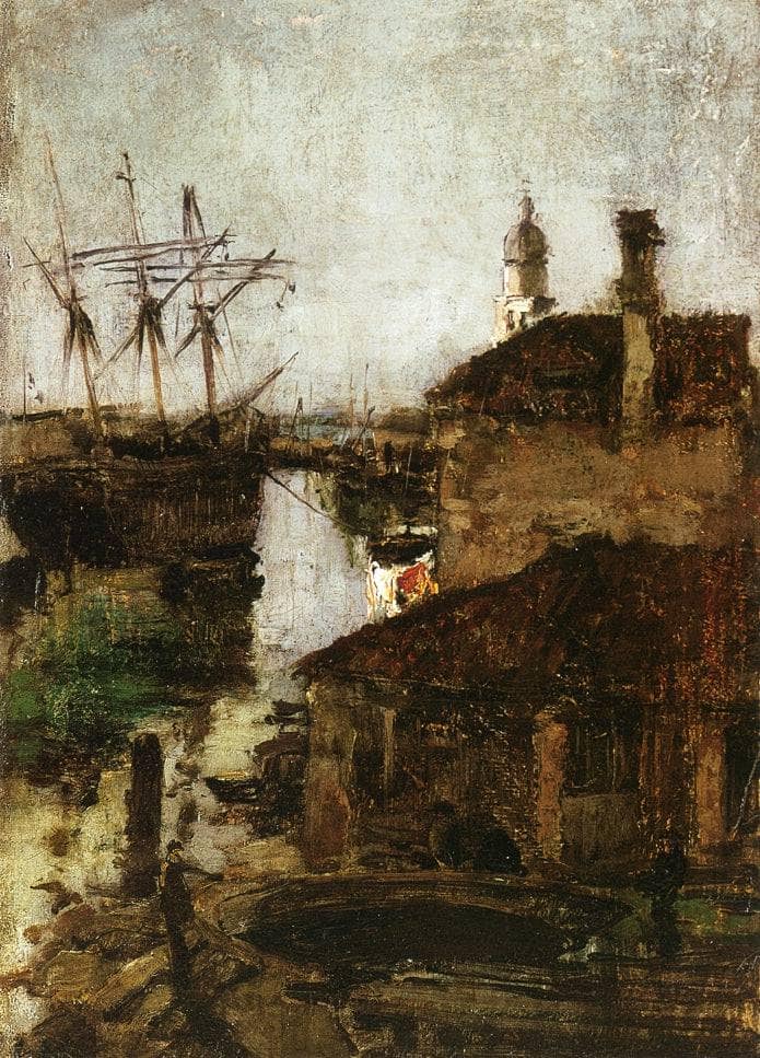 Ship and Dock, Venice by John Henry Twachtman — hand-painted landscape oil painting reproduction on canvas