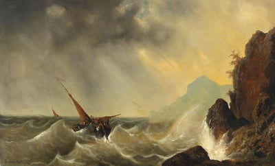 Ship in stormy seas in apartment