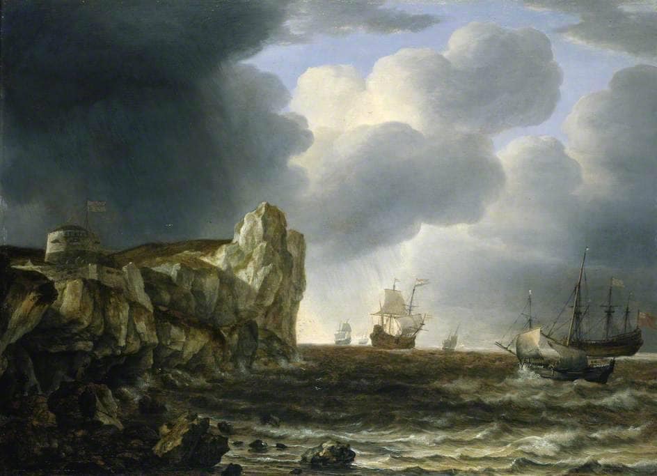 Shipping off the English Coast by Simon de Vlieger — hand-painted landscape oil painting reproduction on canvas