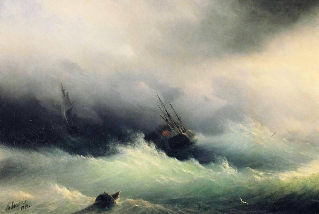 Ships in a Storm by Ivan Aivazovsky — hand-painted landscape oil painting reproduction on canvas