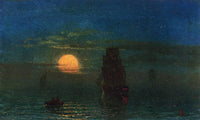 Ships in Moonlight by Albert Bierstadt — hand-painted landscape oil painting reproduction on canvas