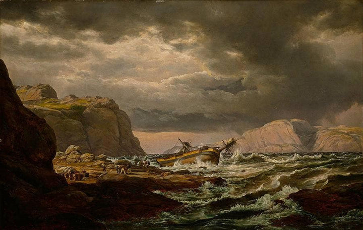 Shipwreck on the Coast of Norway by Johan Christian Dahl — hand-painted landscape oil painting reproduction on canvas