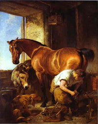 Shoeing by Edwin Henry Landseer — hand-painted animal oil painting reproduction on canvas
