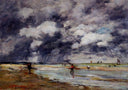Shore at Low Tide, Rainy Weather, near Trouville by Eugene Boudin — hand-painted landscape oil painting reproduction on canvas