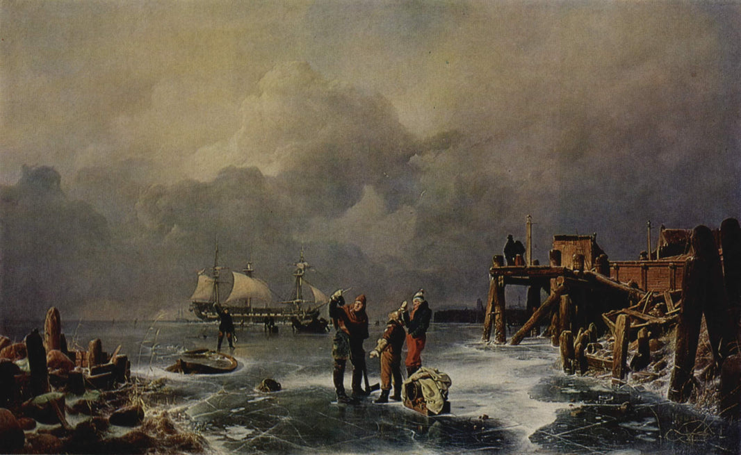 Shore of the frozen Sea (Winter Landscape) by Andreas Achenbach — hand-painted landscape oil painting reproduction on canvas