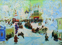 Shrove-Tide by Boris Kustodiev — hand-painted architectural oil painting reproduction on canvas