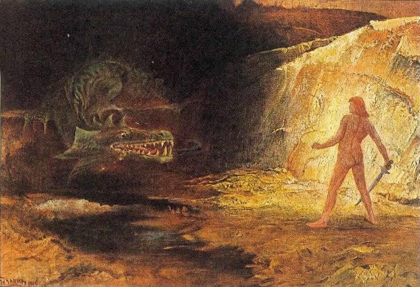 Sigurd and Fafnir by Hermann Hendrich — hand-painted cultural oil painting reproduction on canvas