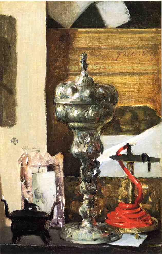 Silver Chalice, Japanese Bronze and Red Tapir by Julian Alden Weir — hand-painted photography oil painting reproduction on canvas