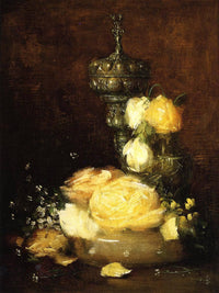Silver Chalice with Roses by Julian Alden Weir — hand-painted botanical oil painting reproduction on canvas