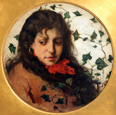 Woman with ivy in hallway