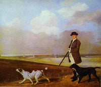 Sir John Nelthorpe, 6th Baronet out Shooting with his Dogs in Barton Field, Lincolnshire by George Stubbs — hand-painted animal oil painting reproduction on canvas