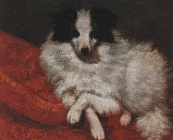 Sitting on Cushions Dog - Gustave Courbet