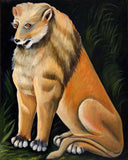 Sitting yellow lion by Niko Pirosmani — hand-painted animal oil painting reproduction on canvas