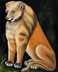 Sitting yellow lion by Niko Pirosmani — hand-painted animal oil painting reproduction on canvas