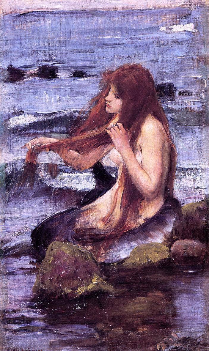 Sketch for A Mermaid by John William Waterhouse — hand-painted portrait oil painting reproduction on canvas