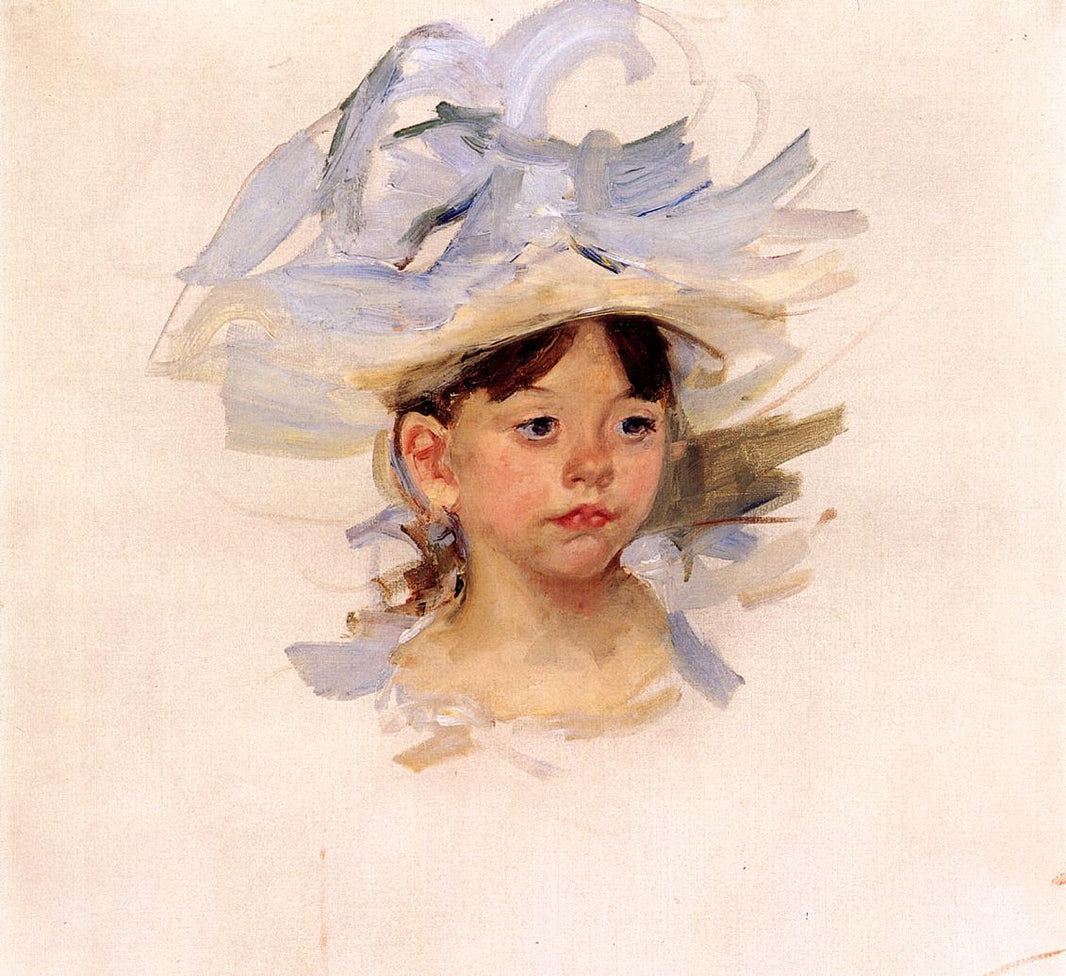 Sketch of  Ellen My Cassatt in a Big Blue Hat by Mary Cassatt, hand-painted portrait oil painting reproduction on canvas