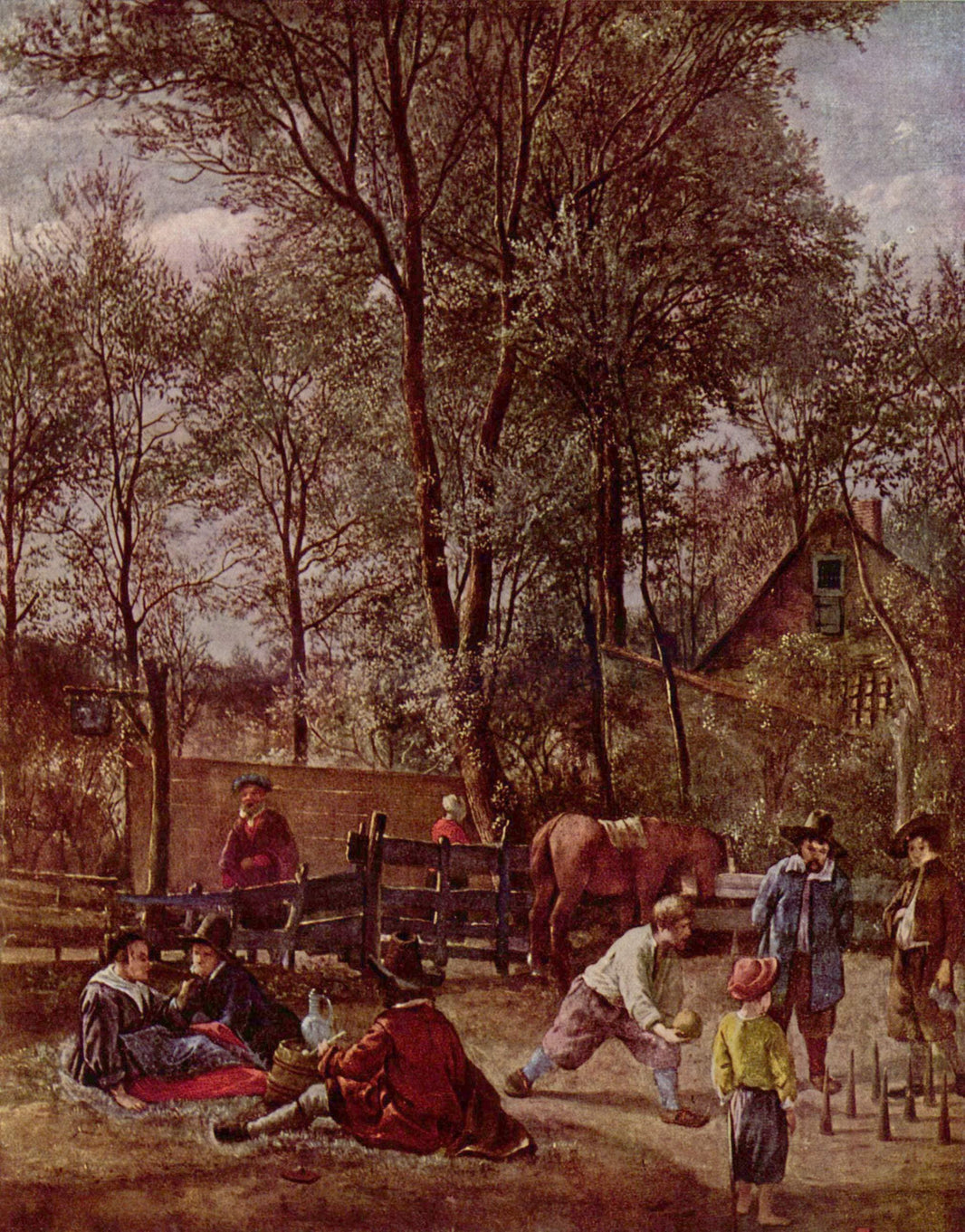 Skittle Players outside an Inn by Jan Steen — hand-painted animal oil painting reproduction on canvas