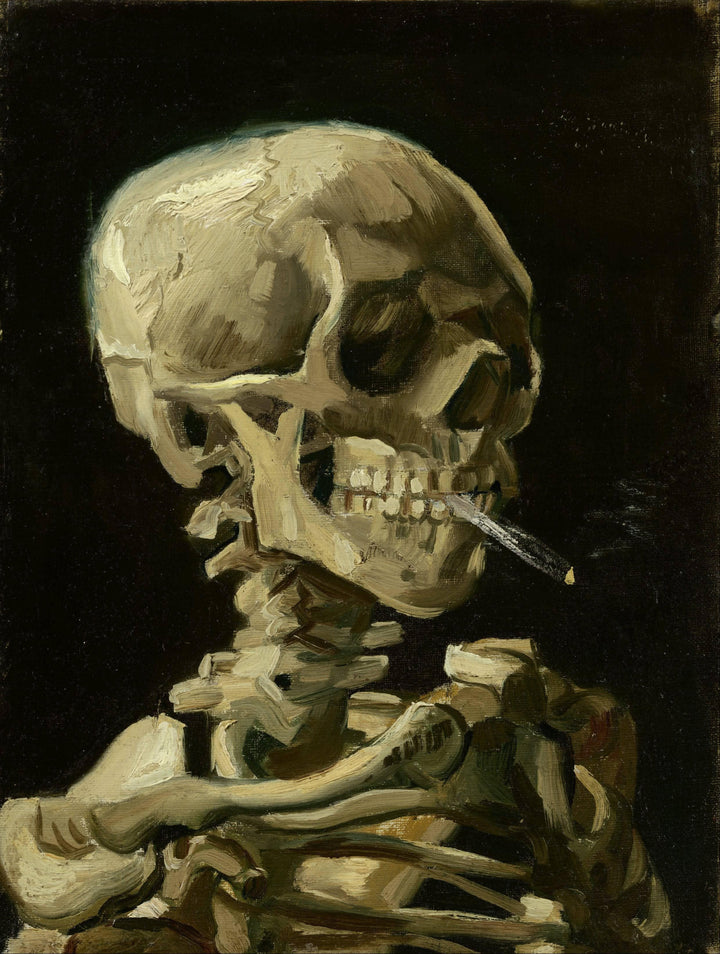 Skull of a Skeleton with Burning Cigarette by Vincent van Gogh — hand-painted still oil painting reproduction on canvas