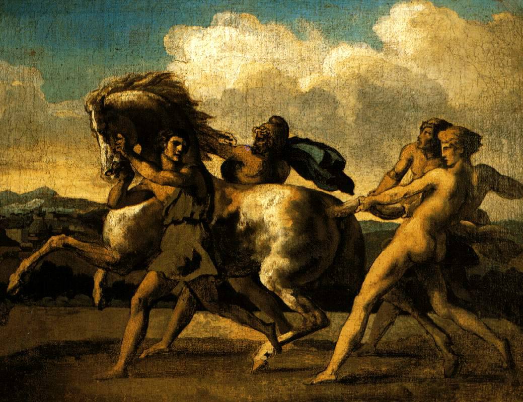 Slaves stopping a horse, study for  The Race of the Barbarian Horses - Théodore Géricault