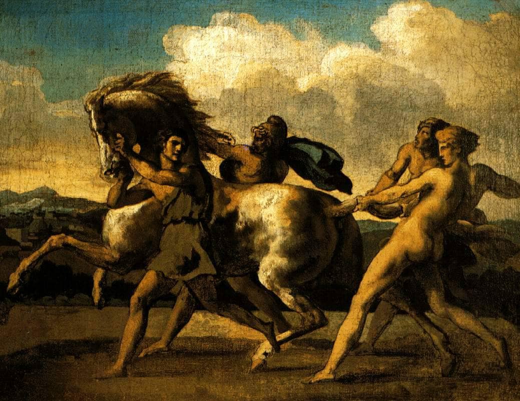 Slaves stopping a horse, study for  The Race of the Barbarian Horses by Théodore Géricault — hand-painted animal oil painting reproduction on canvas
