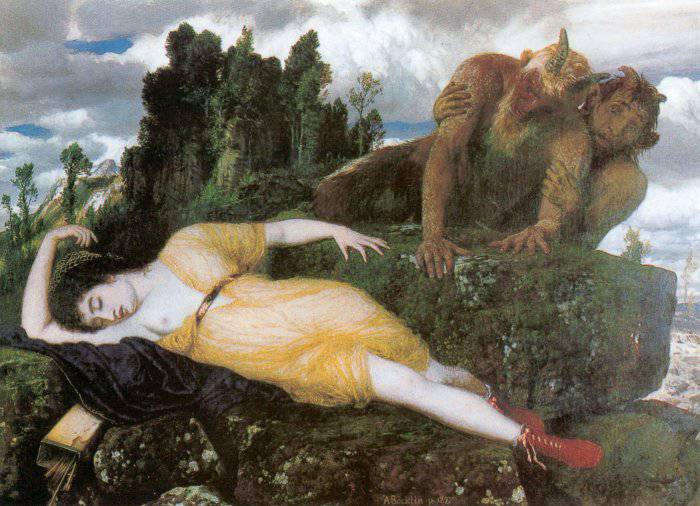 Sleeping Diana Watched by Two Fauns - Arnold Böcklin