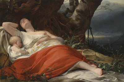 Sleeping fisherwoman in hallway